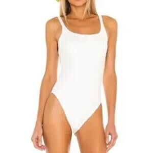 It's Now Cool White One Piece Swimsuit LARGE Athletic High Cut Baywatch $80 NEW